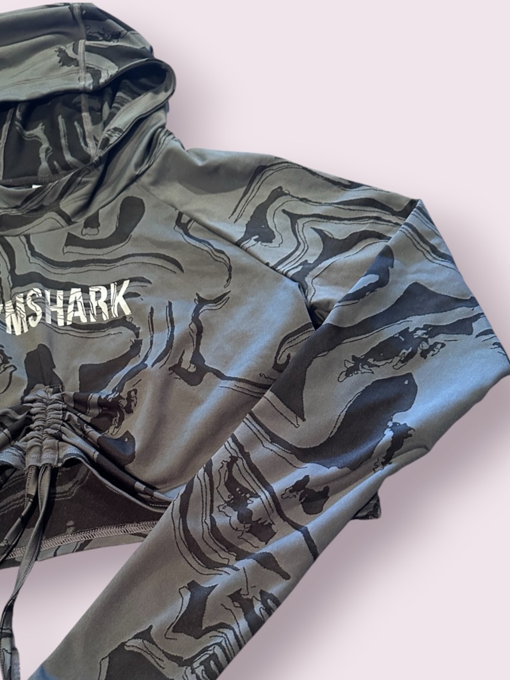 Women's Gymshark Power Crop Hoodie Gray Black Marble Print Synch Size Medium - Picture 3 of 9